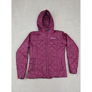 Columbia Jacket Womens Medium Purple Quilted Faux Fur Lined Hooded Zip Warm